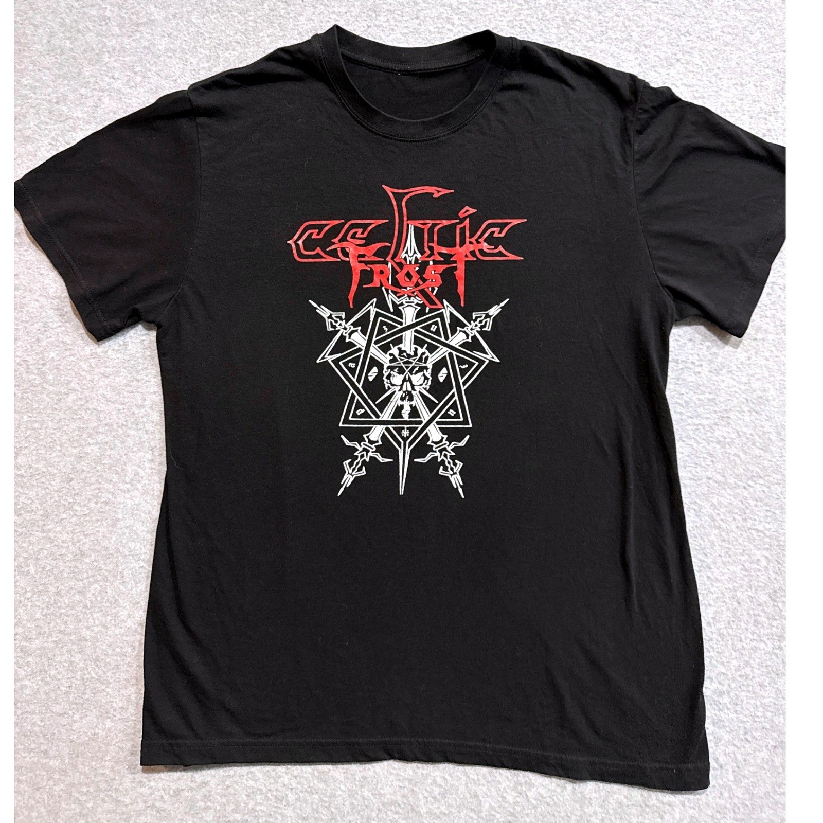 Celtic Frost Men Black T-Shirt Band Logo Occult Skull Short Sleeve Lightweight L