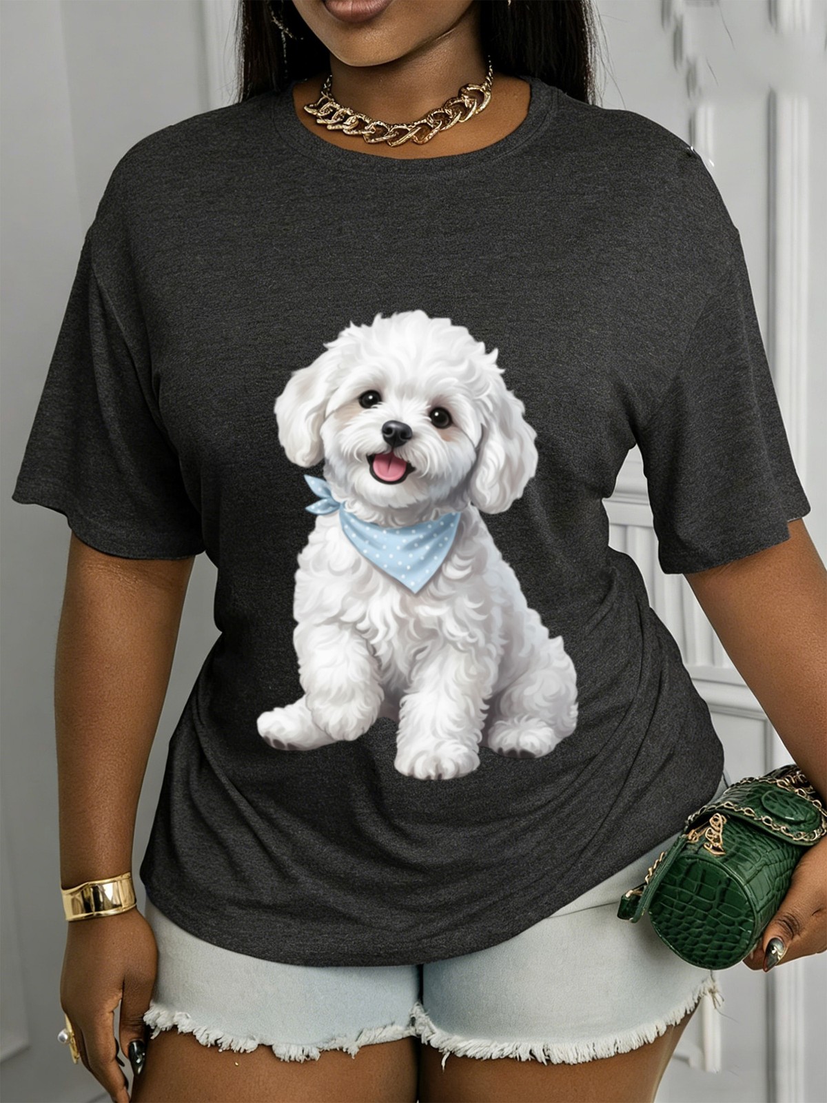 Women’s Dog Print Casual Summer T-Shirt Machine Washable Durable Holiday Tops ❀