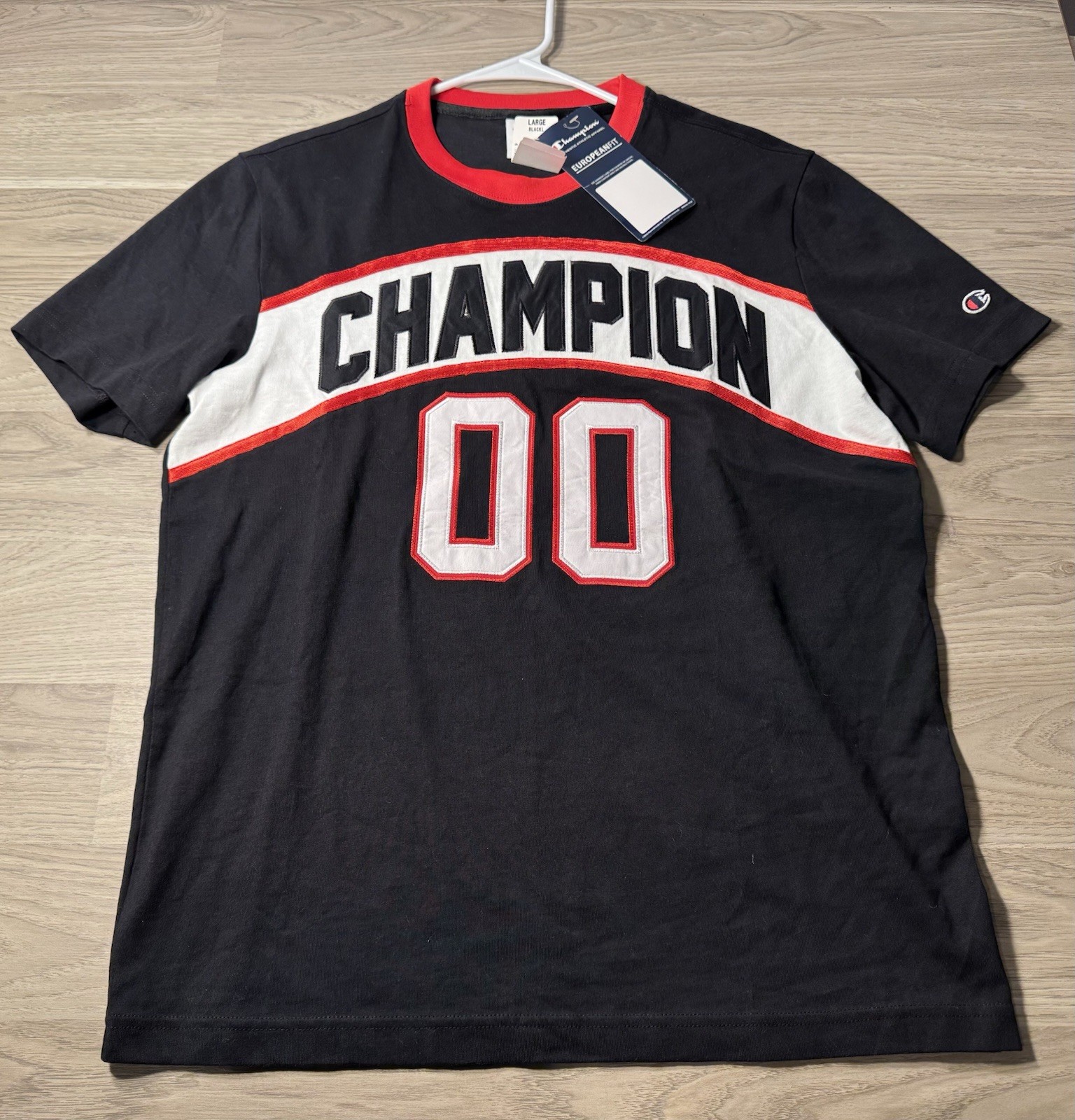 NEW Champion T-Shirt Dark Navy Blue Red White Short Sleeve Men’s Large