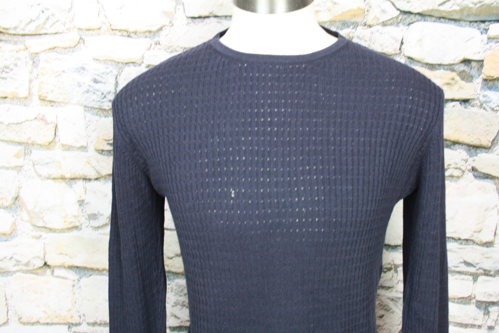 MANI Vintage Mens Black Crew Neck Tee Fine Cable Knit Cotton Rayon Blend Large
