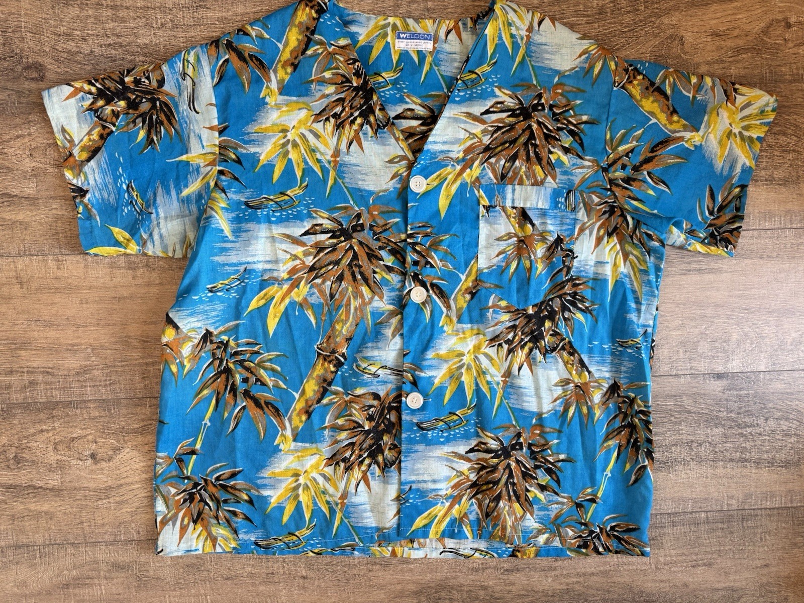 Vtg 60s 70s Weldon Hawaiian Print Mens Shirt Pajama Sz L/XL