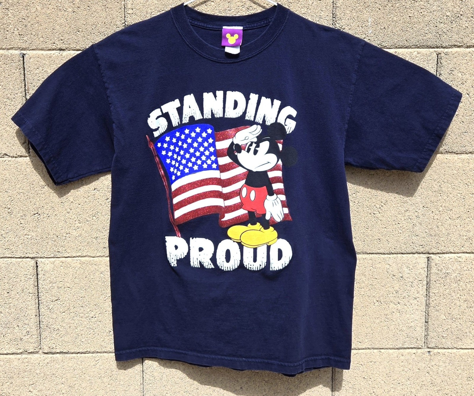 Vintage 1999 Disney Disneyland Mickey Mouse NAVY BLUE Patriotic Shirt Size LARGE