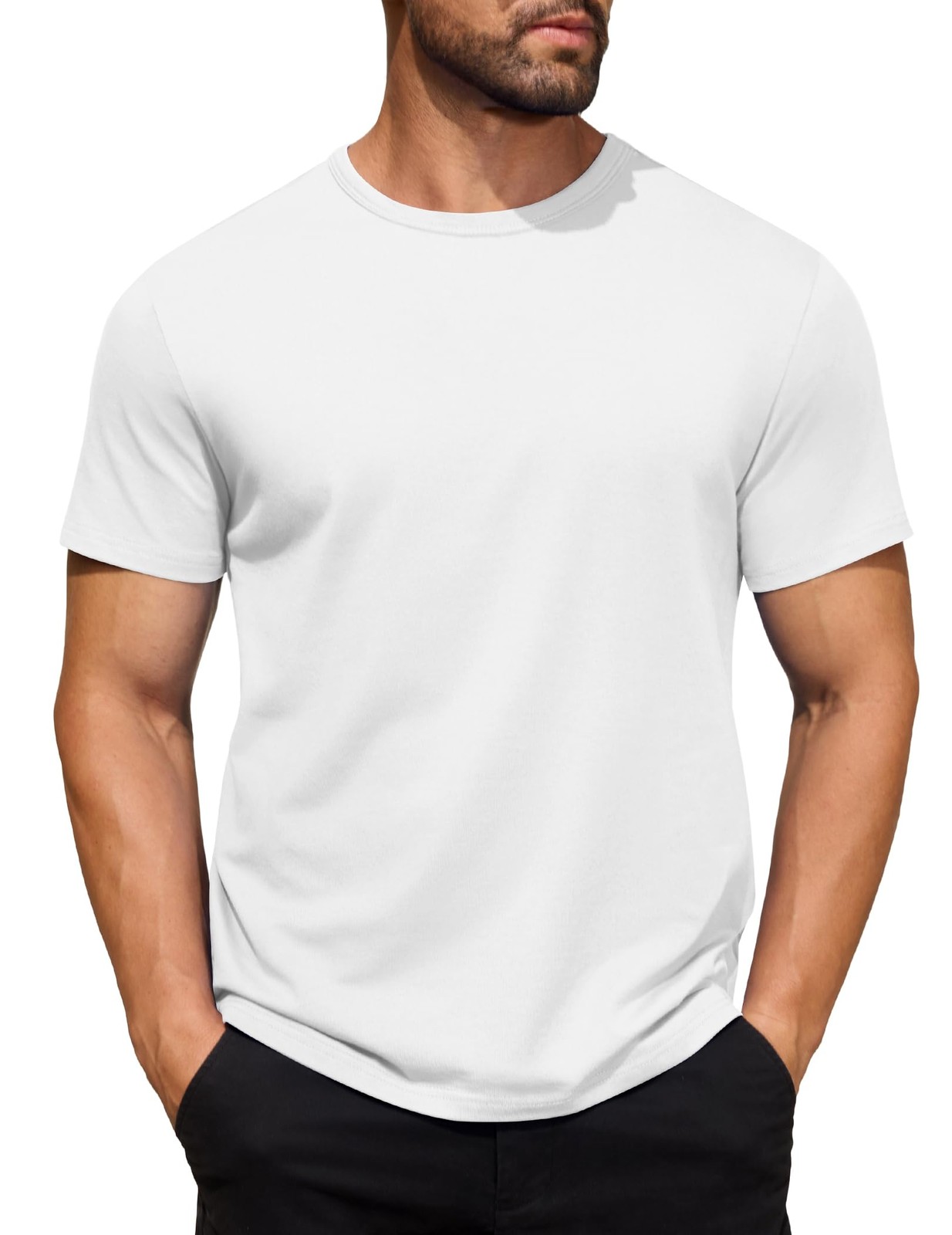 COOFANDY Men’s White Crew Neck T Shirts Cotton Short Sleeve Basic Tee Shirts