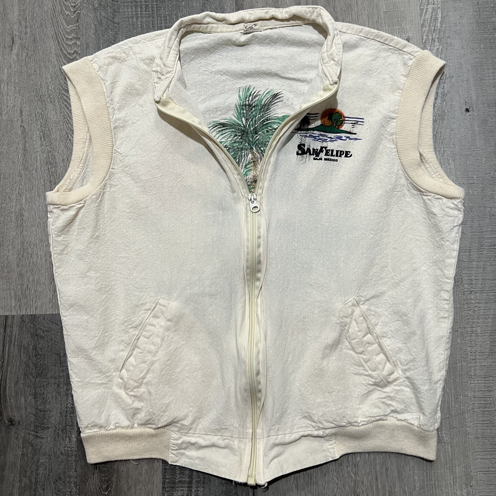 VTG San Felipe Baja Mexico 70s/80s Trans Pacific Palm Tree Sleeveless Beach Vest