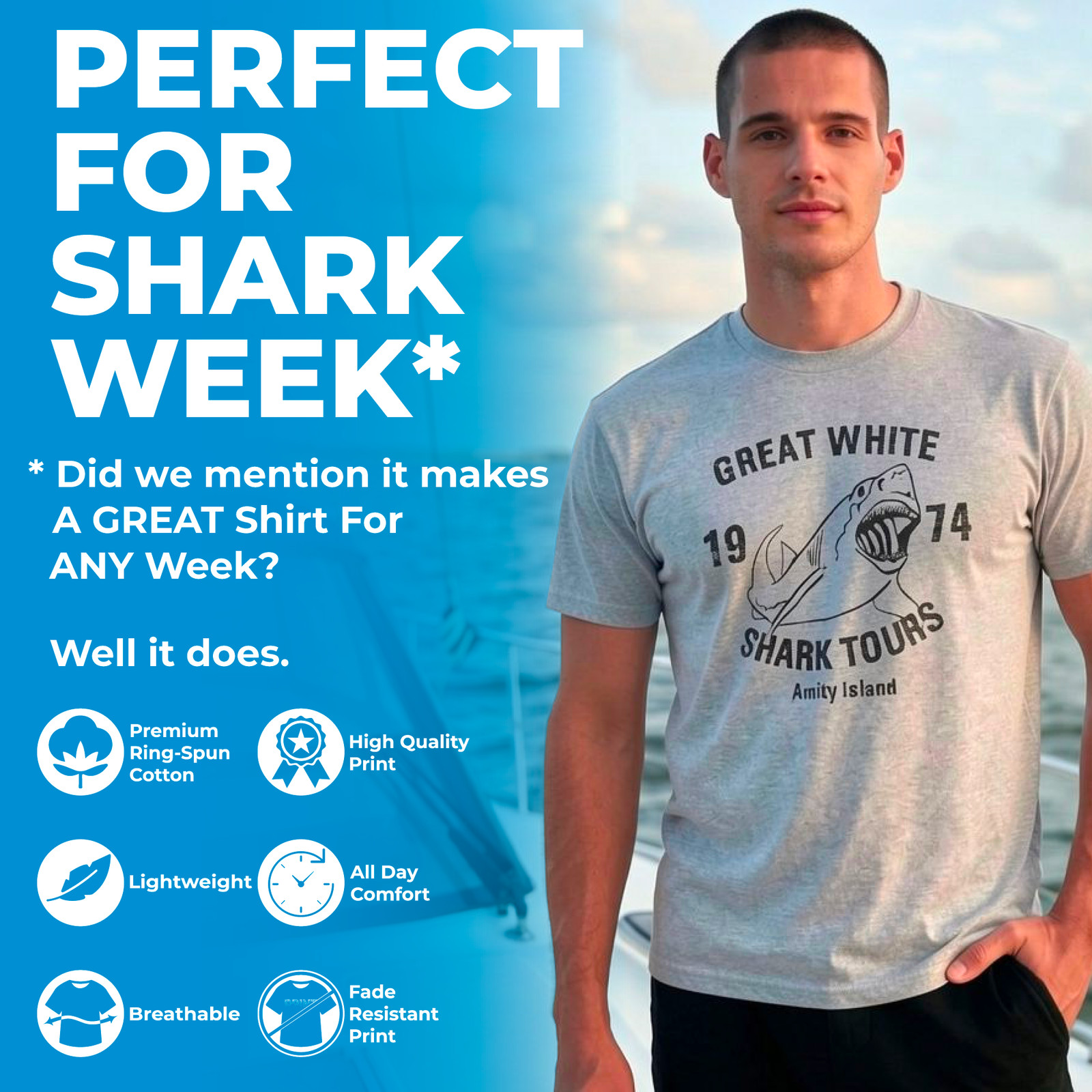 Mens Sometimes Motivation Finds You Tshirt Funny Shark Tee