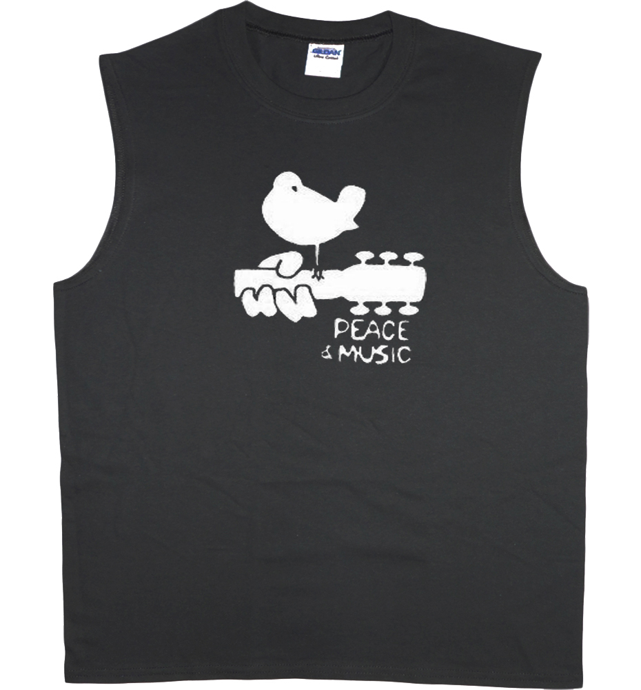 Mens sleeveless t-shirt Woodstock peace music guitar design muscle tee tank top