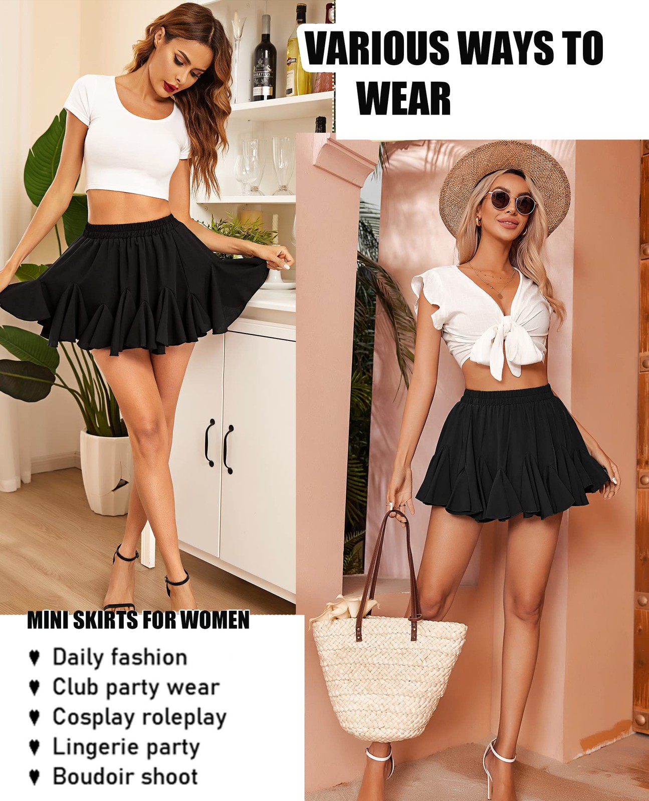Avidlove Black Skirt for Women Pleated Skater Skirt Basic Casual High Waisted…