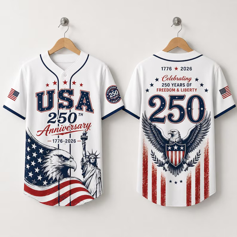 USA 250th Anniversary Baseball Jersey Statue of Liberty Eagle Patriotic Shirt