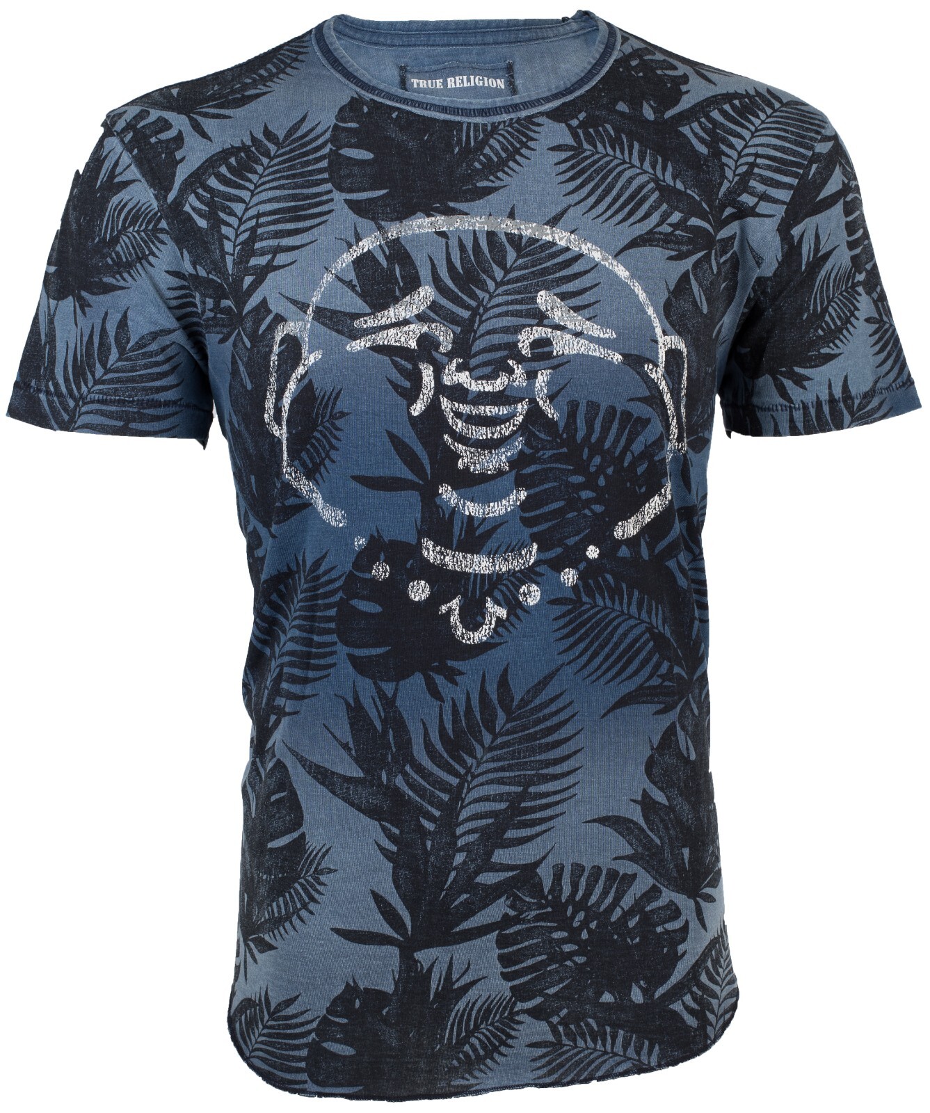 $89 TRUE RELIGION Indigo BUDDHA FACE Hawaiian Floral Graphic T-shirt NWT