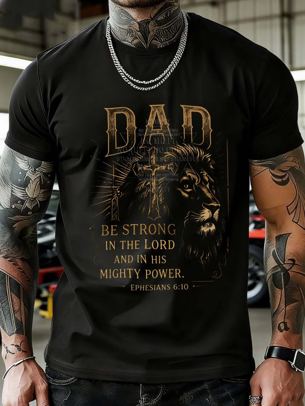 Fathers Day Gifts Lion Cross Be Strong In The Lord Christian Dad Tee