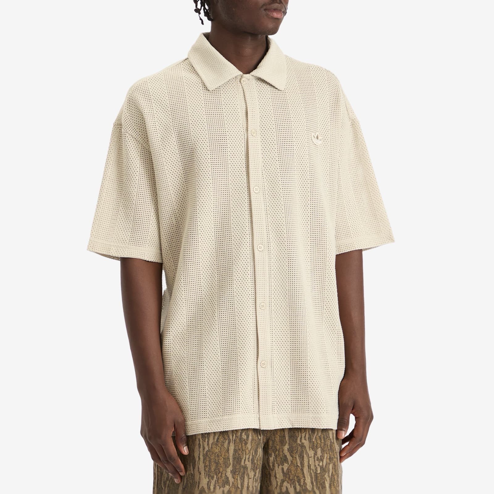 Adidas Shooting Button Down Cotton Knit Shirt ‘Wonder White’ – Size Medium (M)