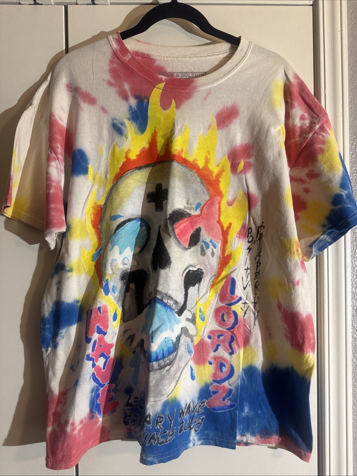 Pink Dolphin Wavelordz Skull Tee Men’s Size L Rare Multi Color Flame Street Wear