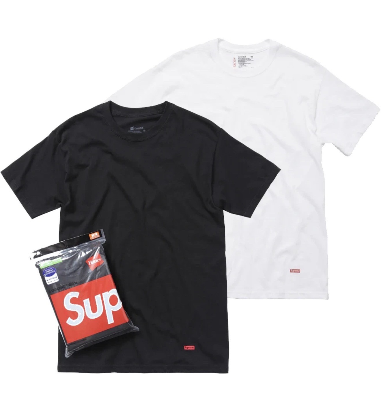New Pack of 2 – Supreme x Hanes Tees T-Shirt Black And White – Large