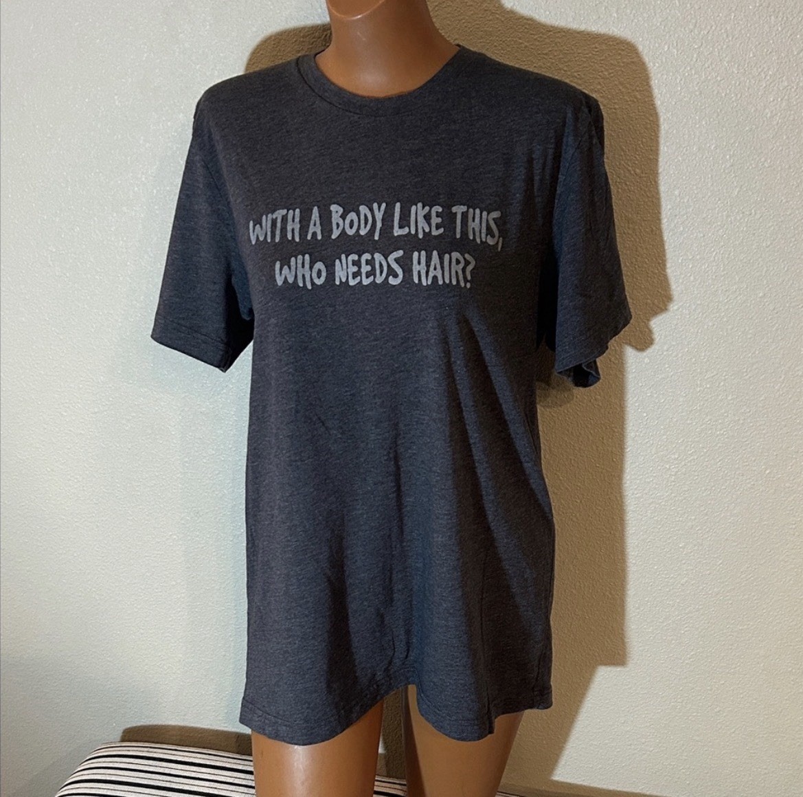 Threadfast Apparel Men’s Gray Funny Graphic Print Crew Neck T-Shirt Size L
