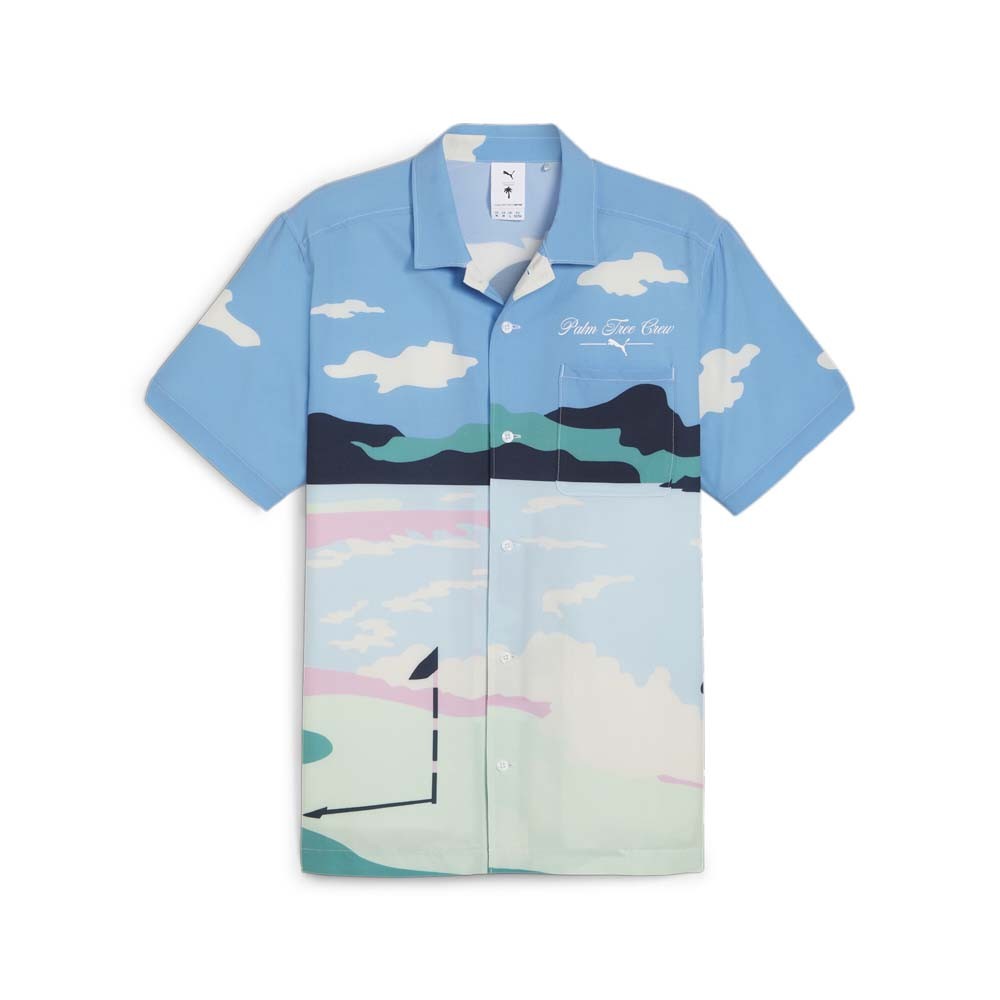 PUMA X Palm Tree Crew Open Graphic Collared Short Sleeve Button Up Shirt Mens S