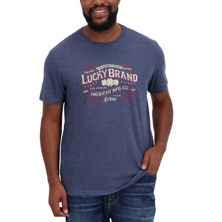 Lucky Brand New Mens T Shirt Large XL Blue Heather Graphic Tee NWT