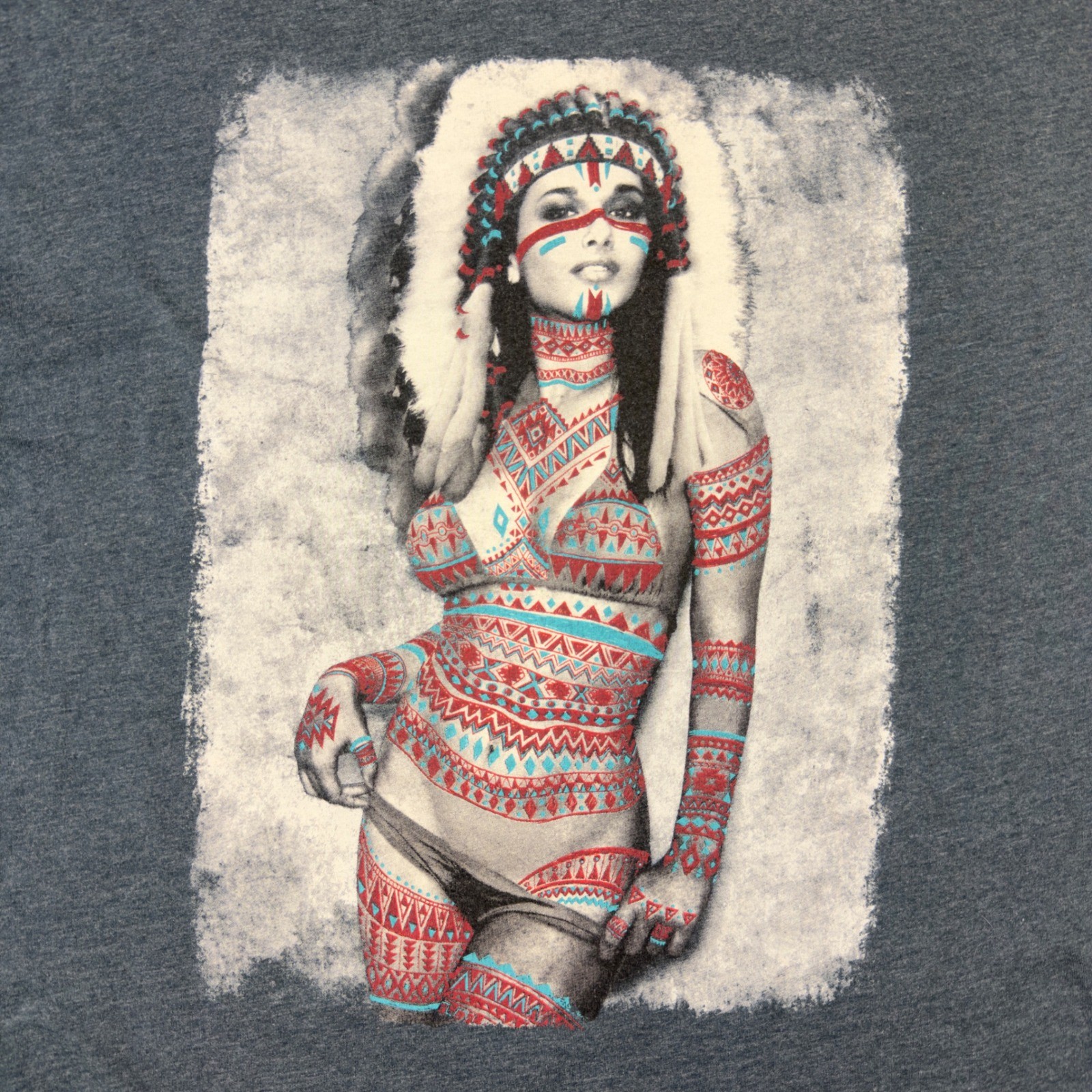 Riot Society Mens XL Graphic T-Shirt Charcoal Gray Headdress Woman Print Tee