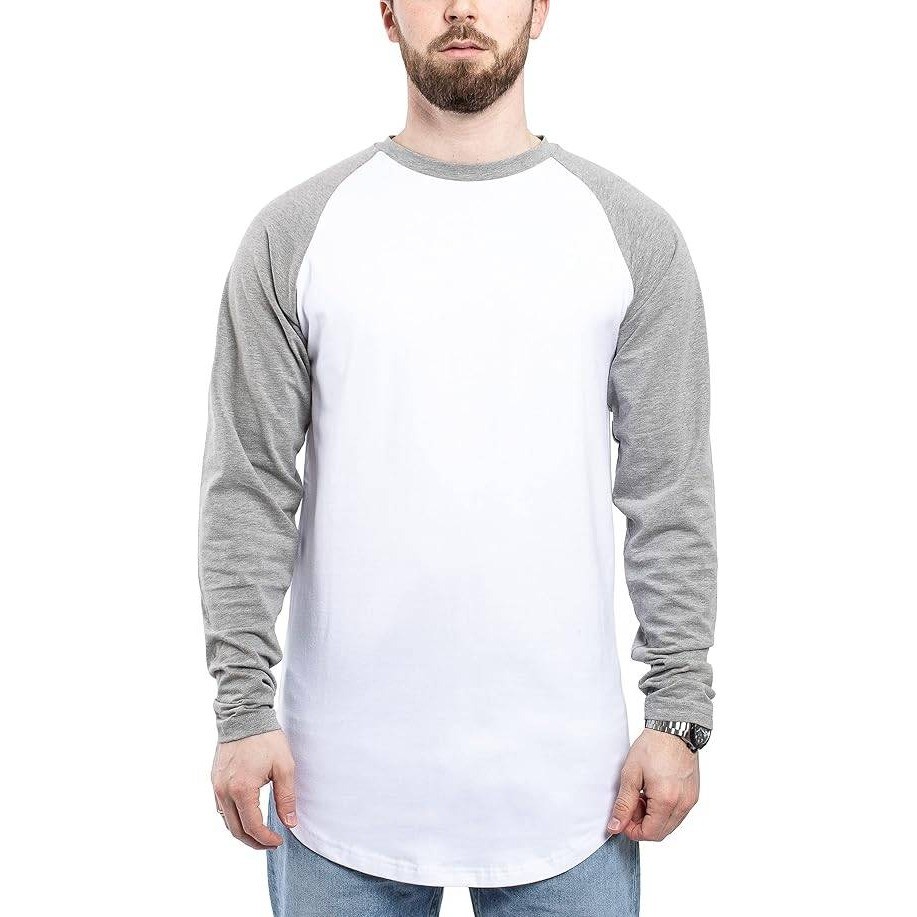 Royal Avalon Sport Mens XL Baseball White Gray Raglan Long Sleeve Cotton Shirt