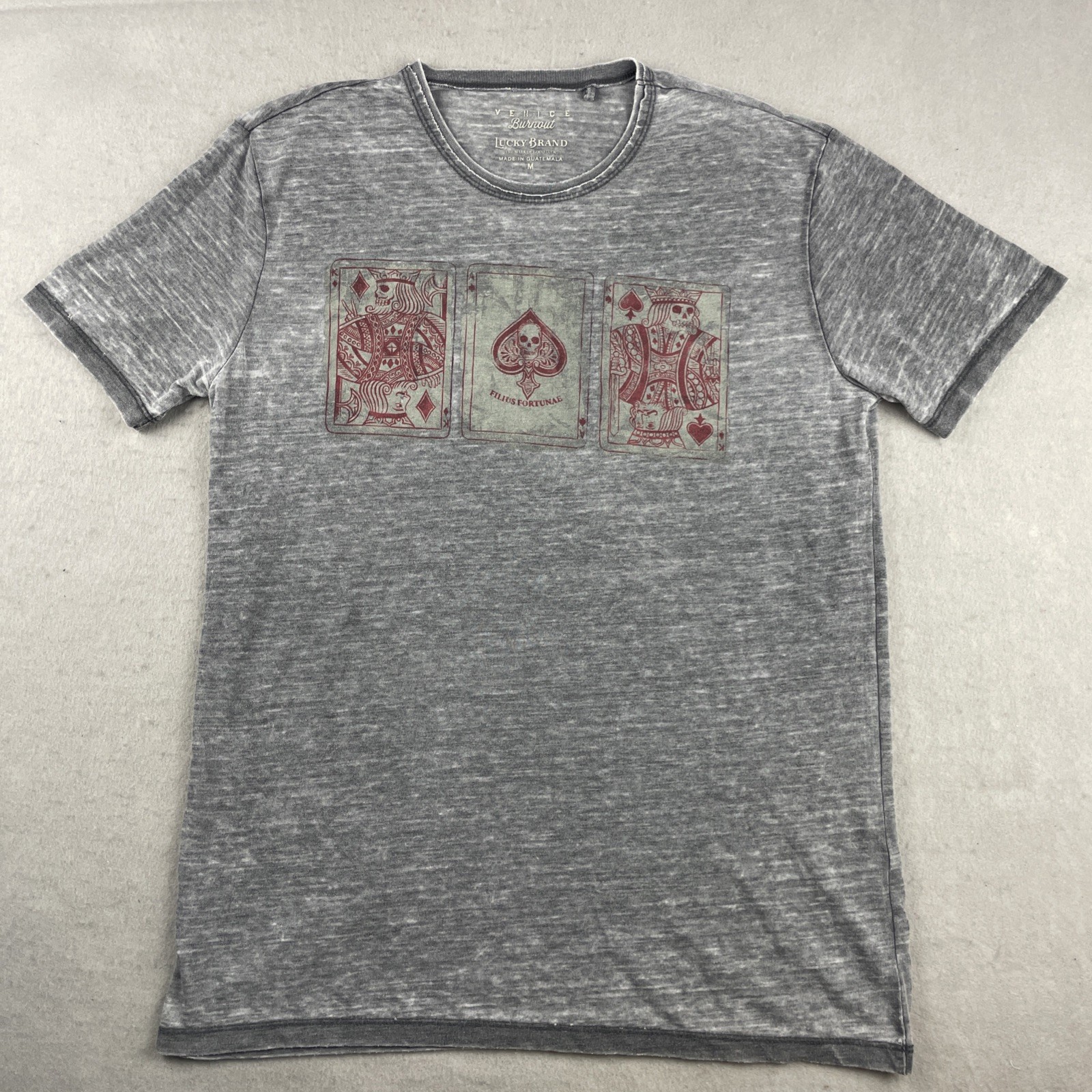 VTG Y2K Lucky Brand Venice Burnout Graphic T-Shirt Men’s M Gray Skull Poker Card