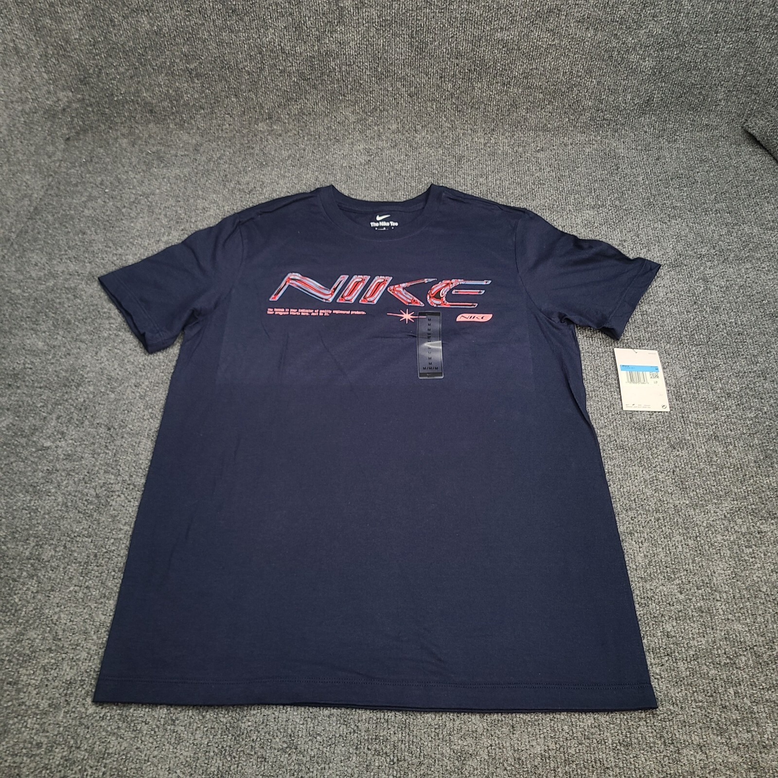 Nike Shirt Mens Medium Navy Blue Red Spell Out Sportswear Cotton New Tee 50