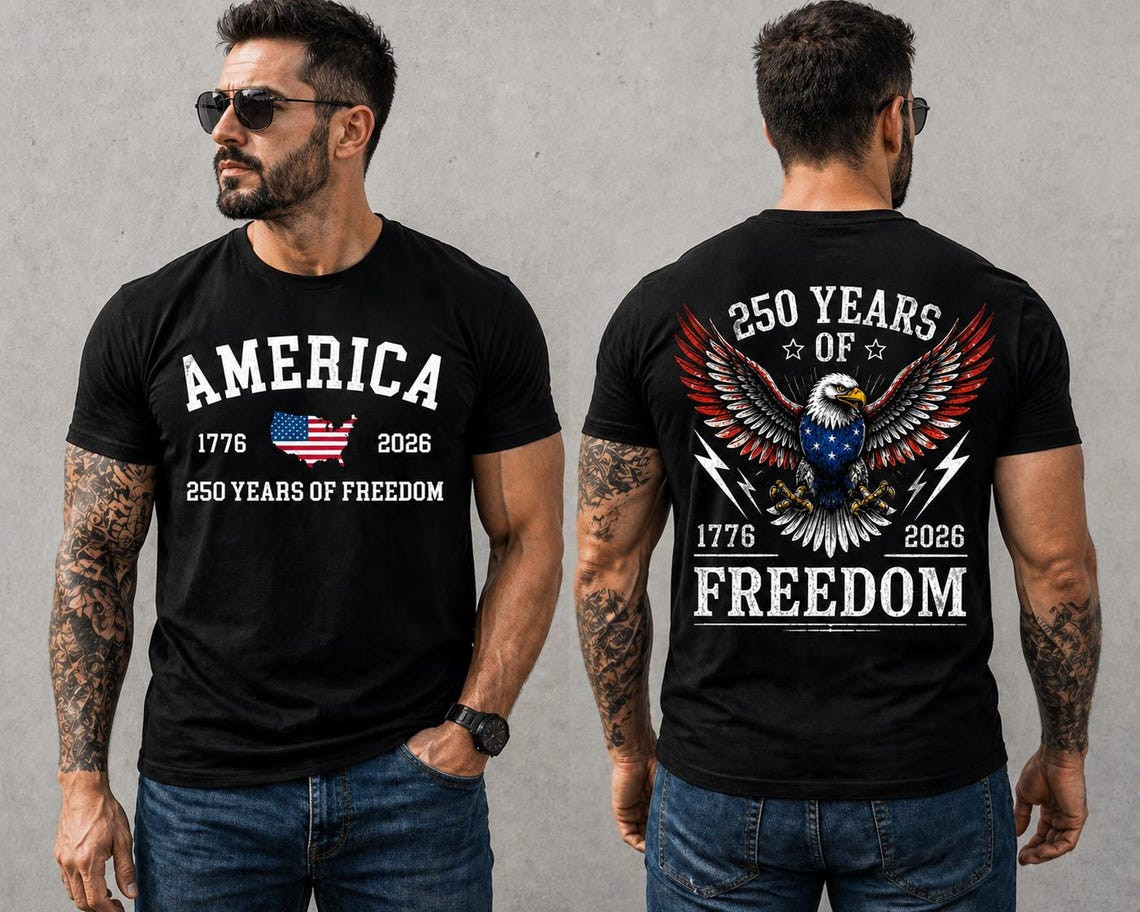 America 250th Anniversary 2 Sides Shirt Bald Eagle Patriotic USA 1776-2026 Tee