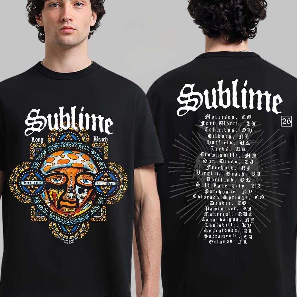 Sublime 2026 World Tour And Festival Merch With City List Two Sided T-Shirt