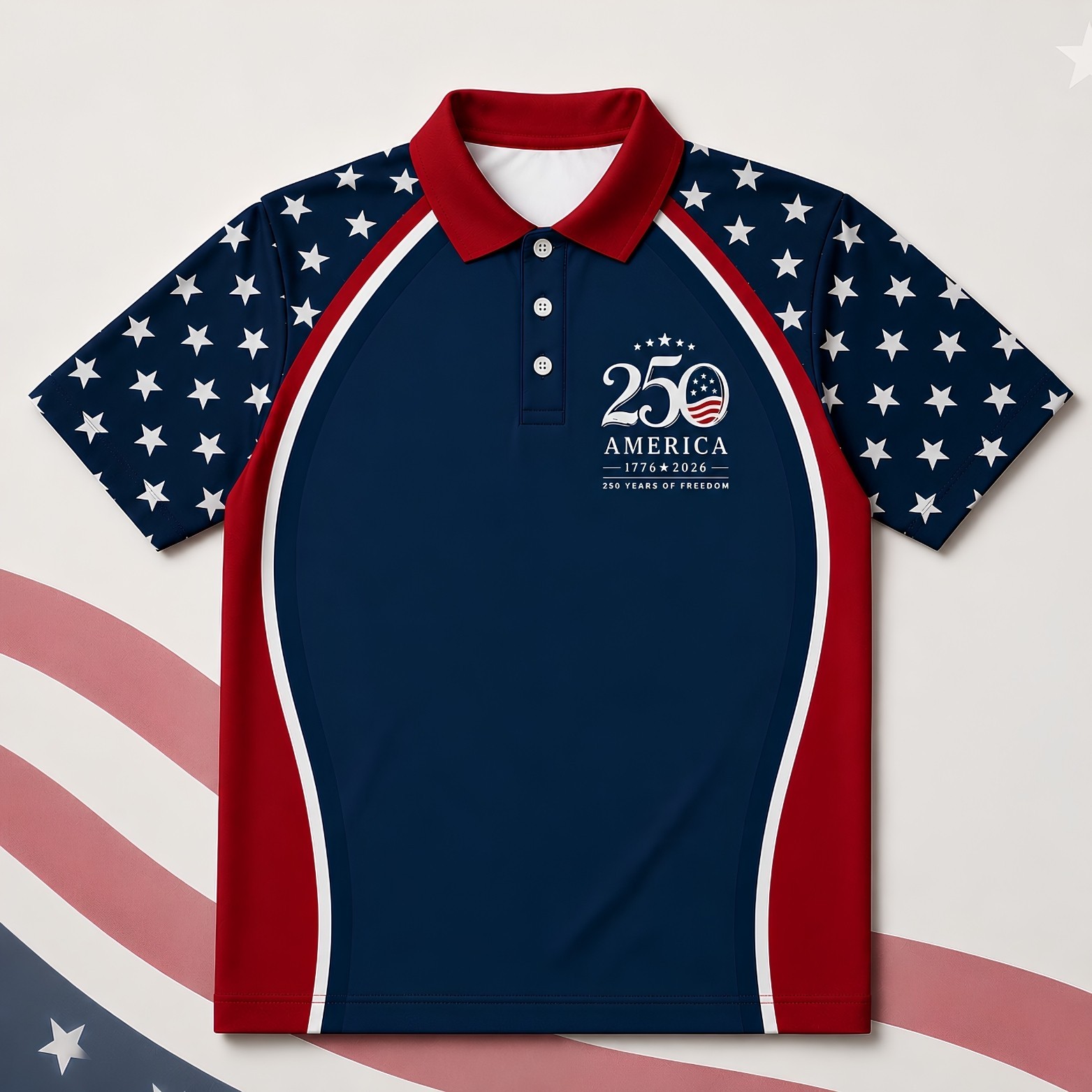 USA 250 Years Of Freedom Patriotic Golf Shirt, 4th Of July Golf Poly (S-5XL)
