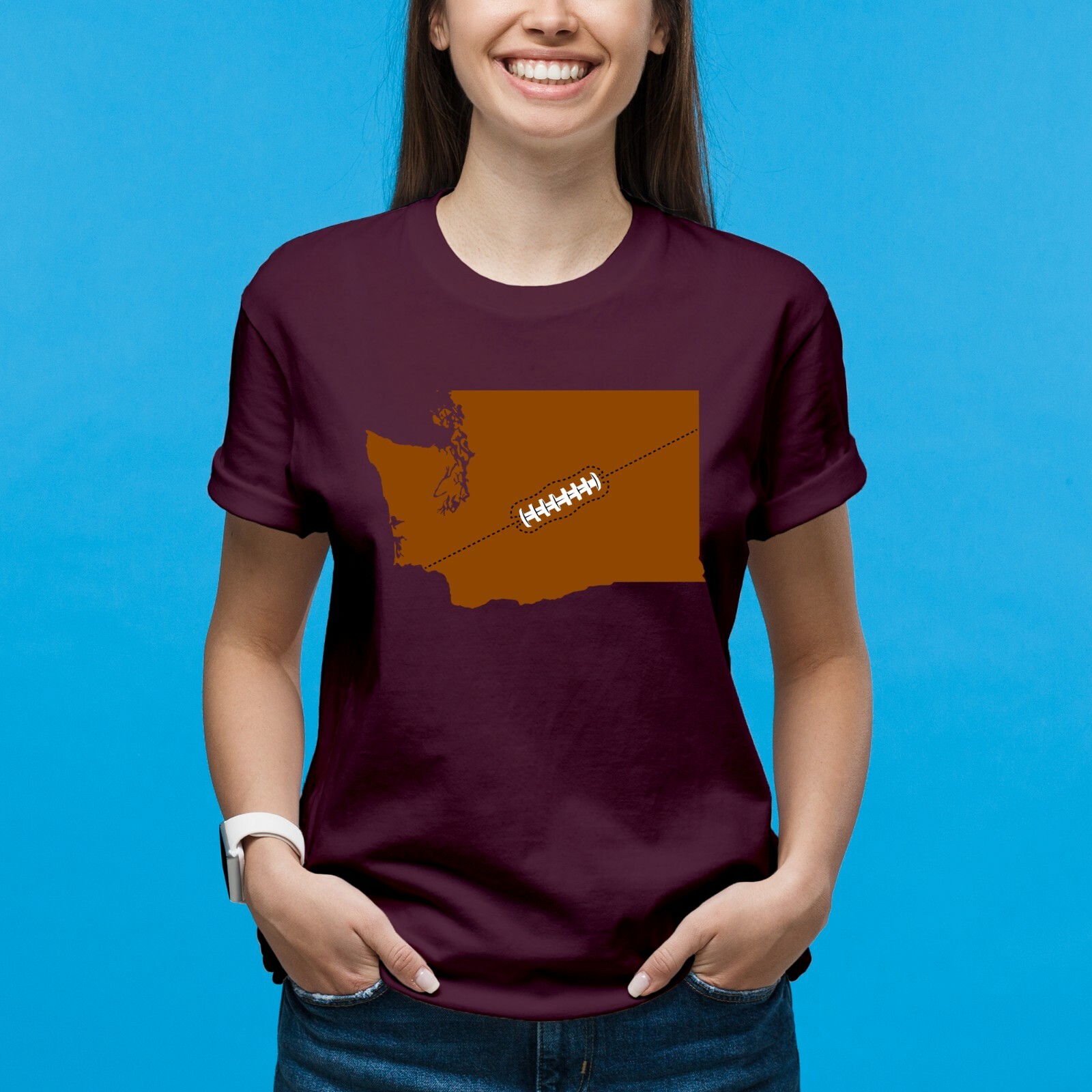 Washington Football State Shape – Hometown Pride T Shirt – Maroon