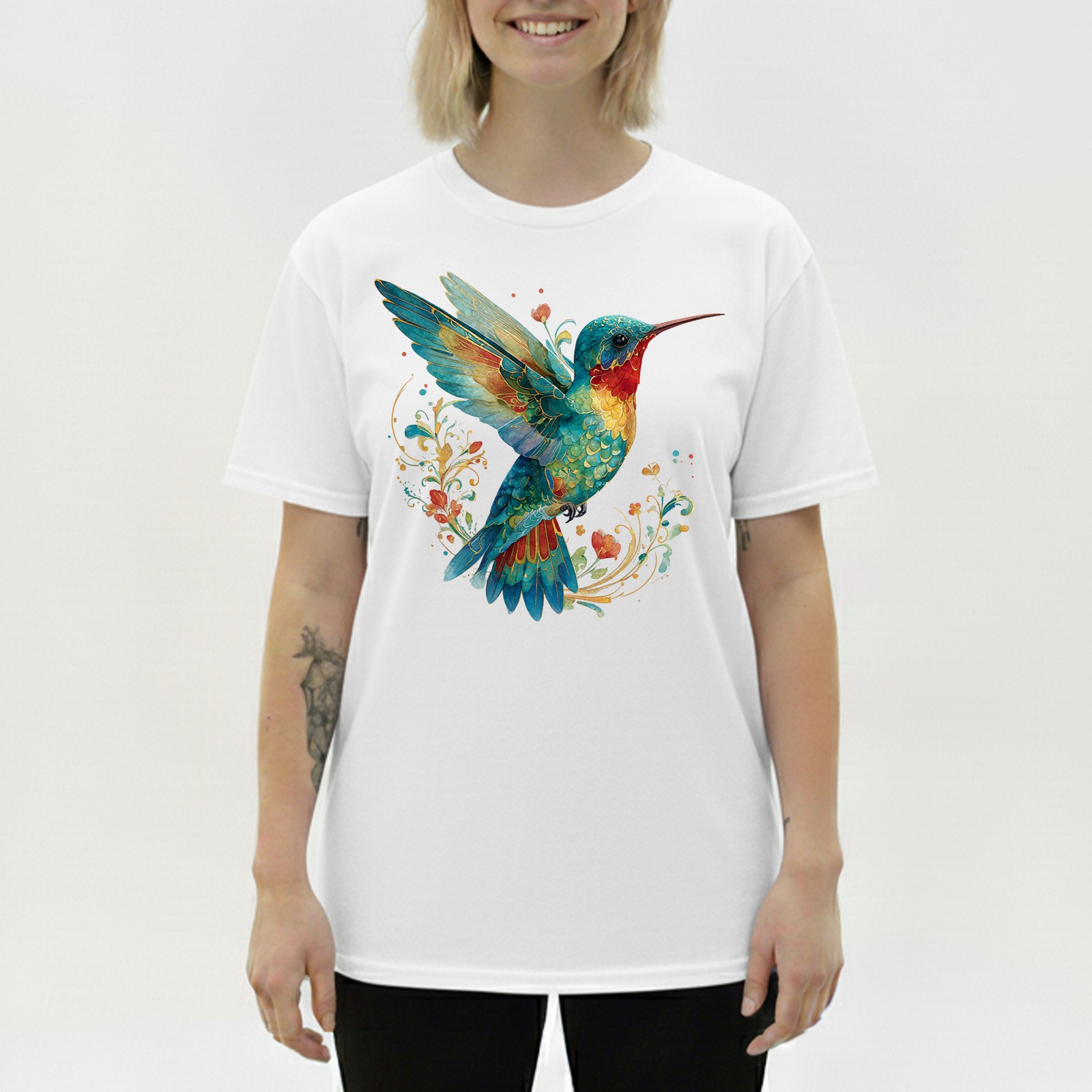 Hummingbird Floral Art Nature Retro Gift Men Women T-Shirt Tee