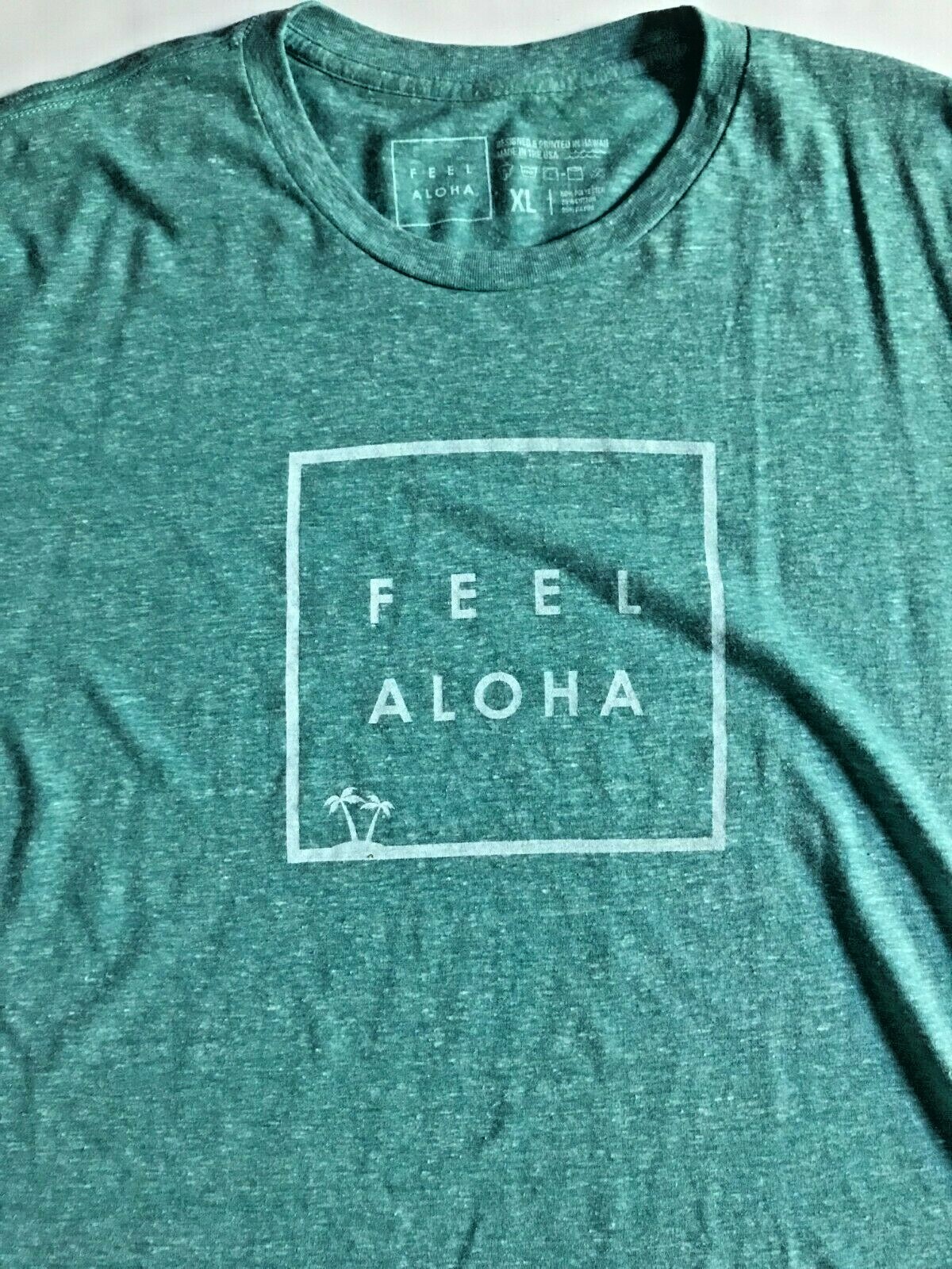 New FEEL ALOHA Mens Teal Blue Logo Soft Cotton Rayon Poly Tee T-shirt sz XL