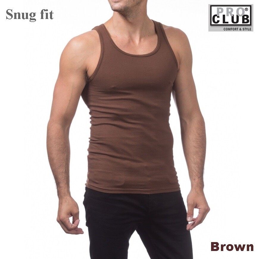 Lot 2 PRO CLUB A SHIRTS TANK TOP BROWN ProClub Mens Wife Beater Undershirt S-7XL