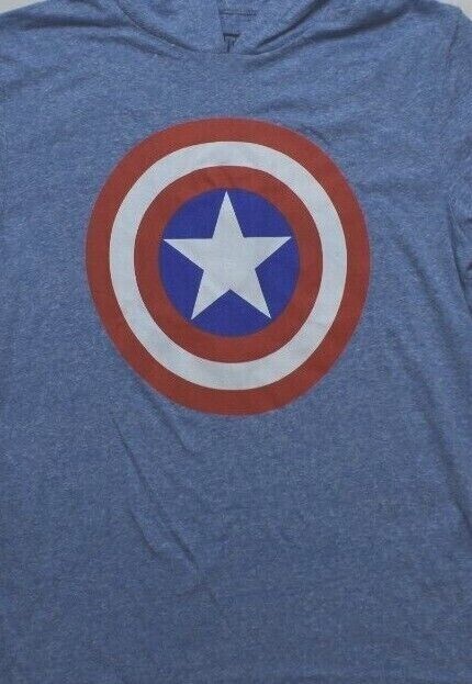 Marvel Mens Captain America Shield Hooded Hoodie Short Sleeve Shirt NWT S-XL