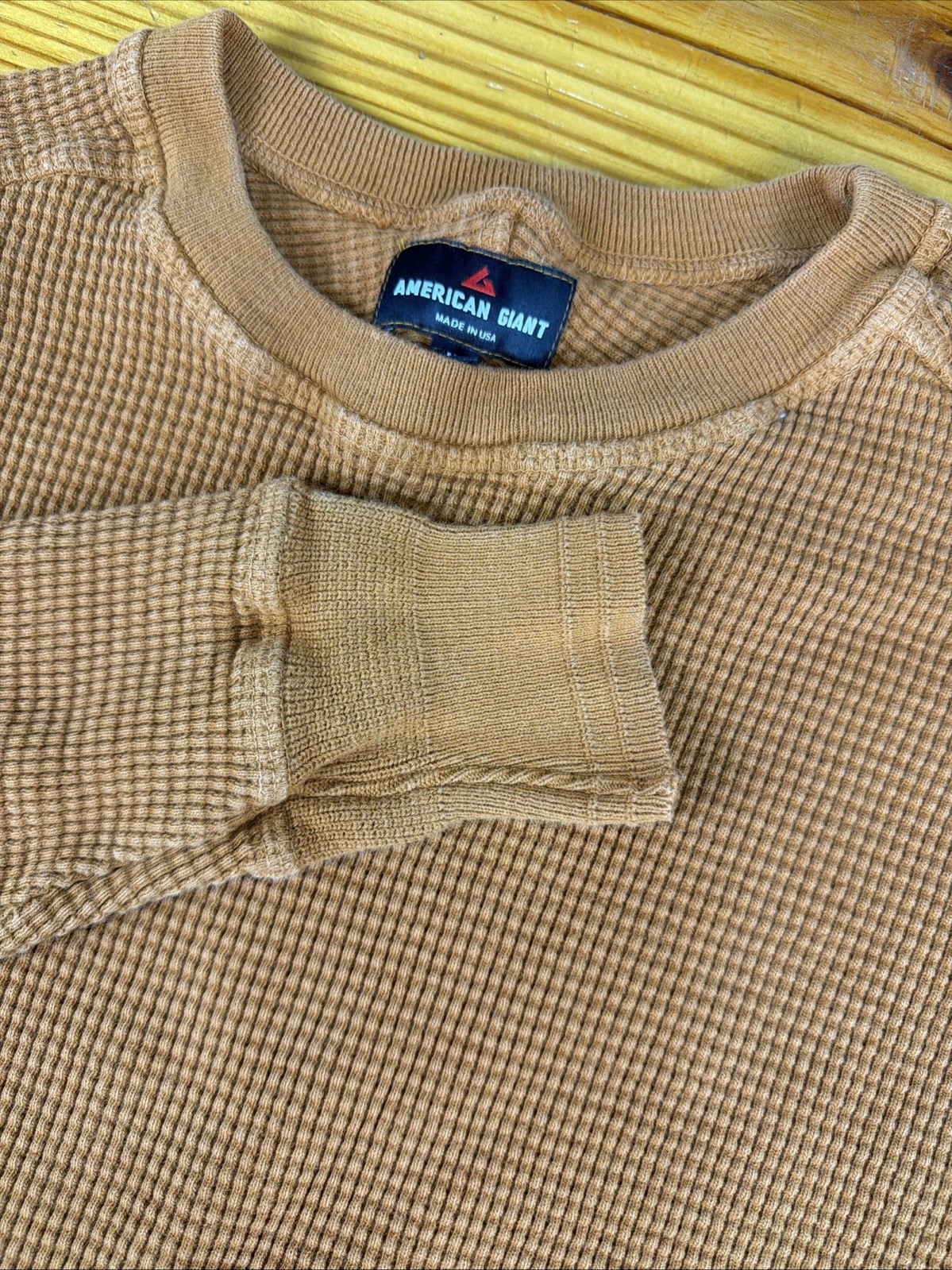 American Giant Mens M Waffle Knit Thermal Heavy Thick Base Layer Burnt Orange