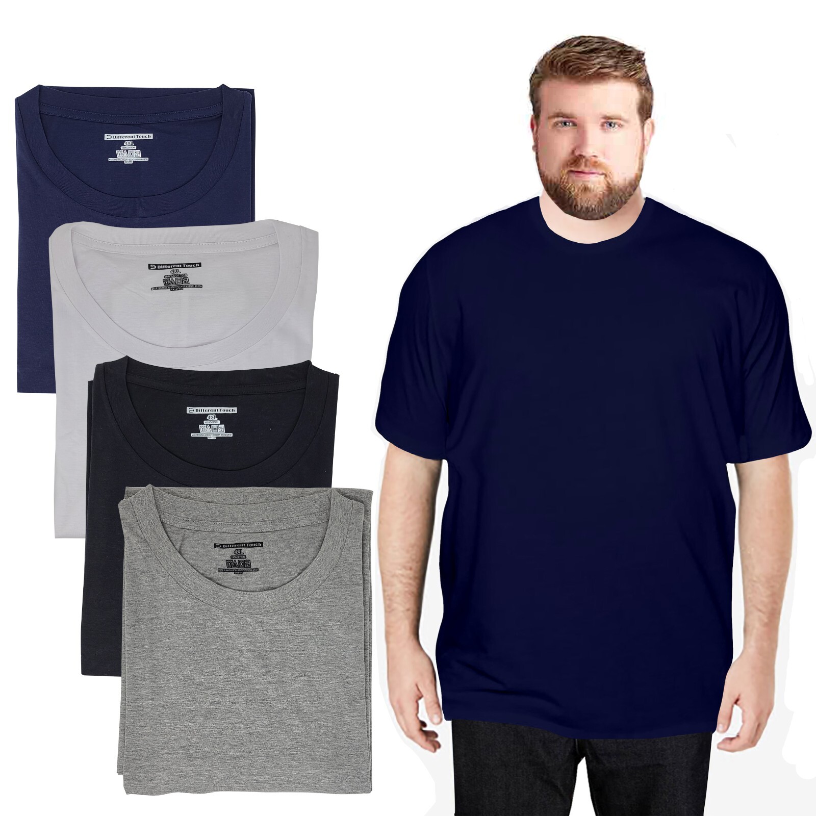 Different Touch Men Big and Tall 100% Cotton Short Sleeve T-Shirts 4PACK
