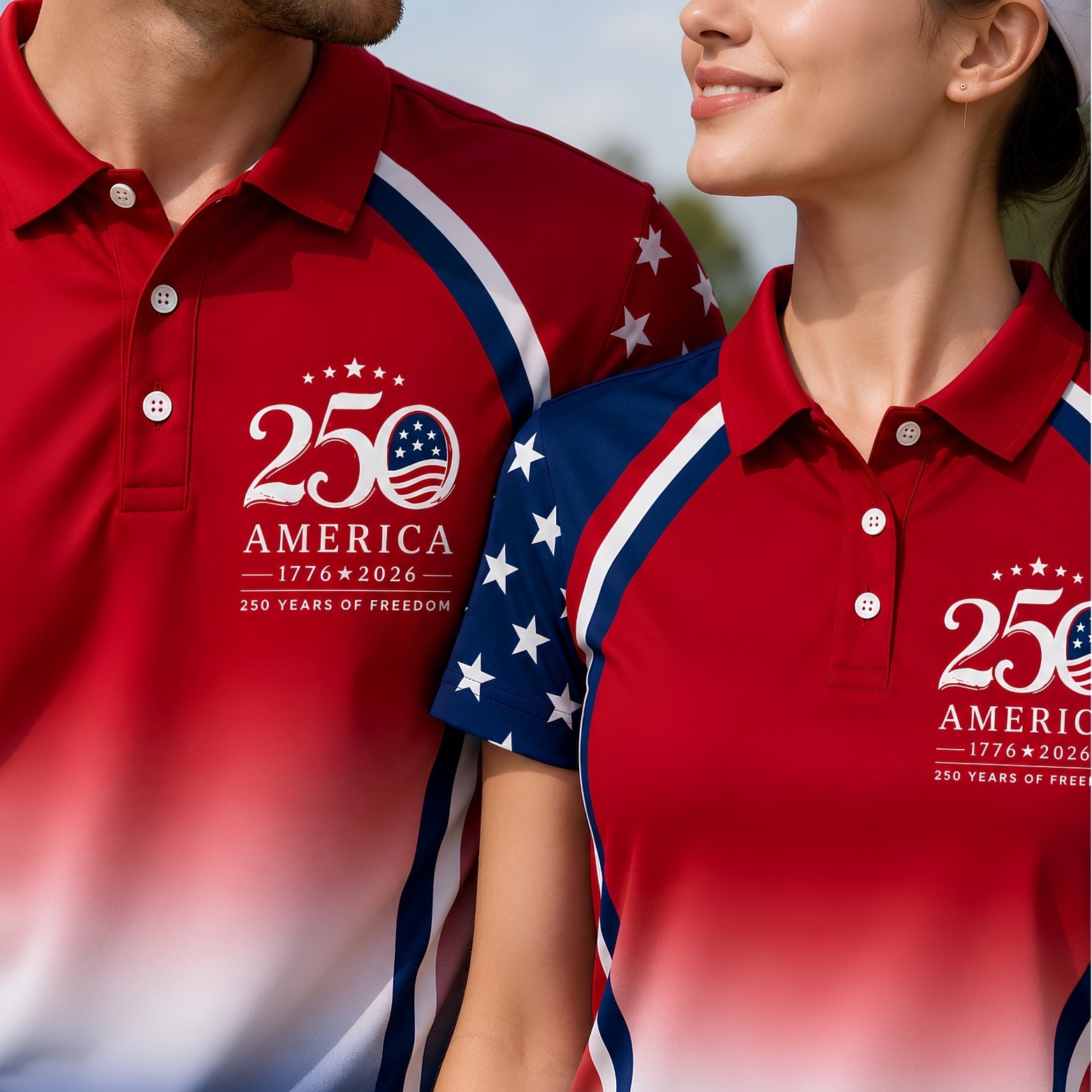 Gradient 250 Years Of Freedom Patriotic Golf Shirt, 4th Of July Golf Pol (S-5XL)