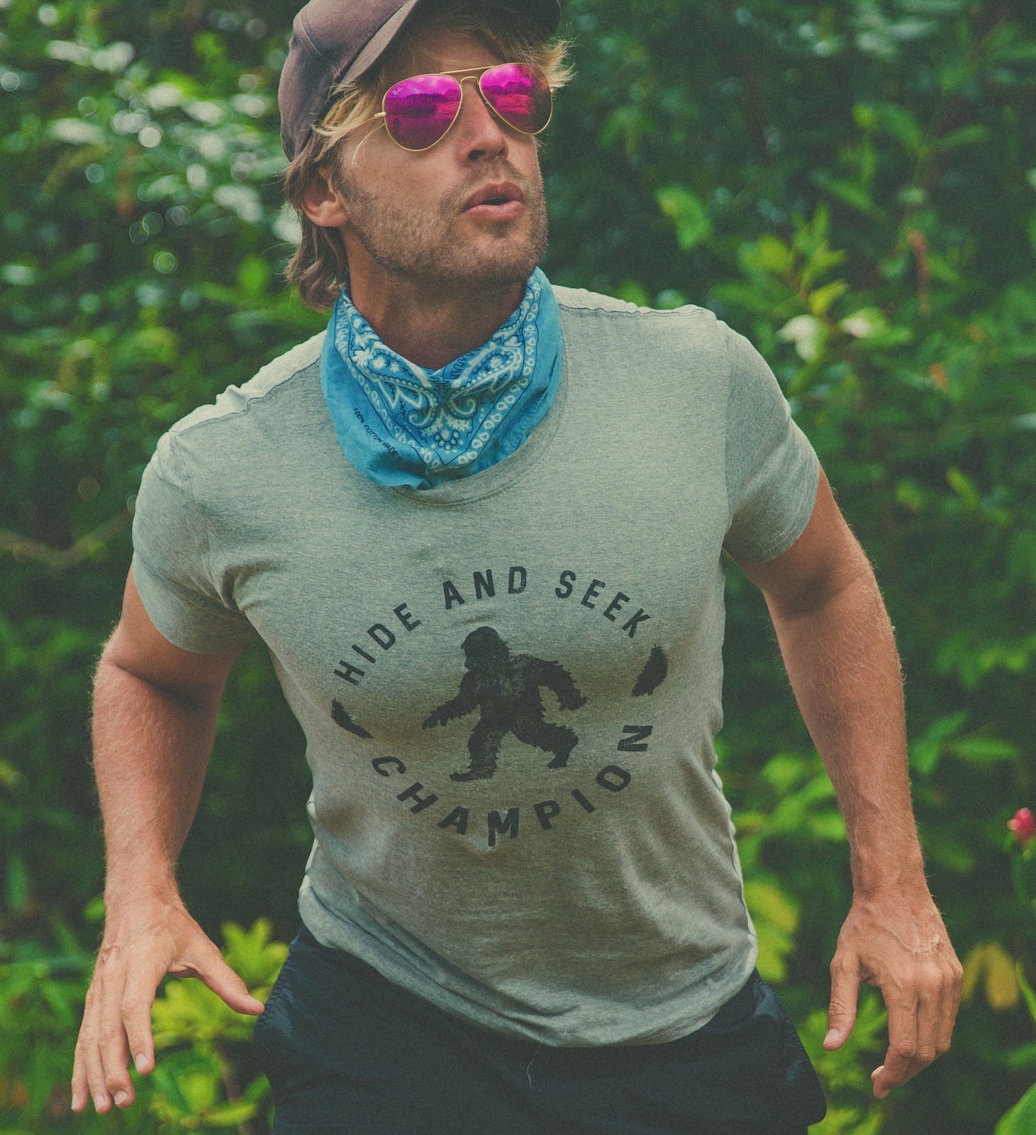 Mens Hide and Seek Champion T shirt Funny Bigfoot Tee Humor Cool Graphic Print