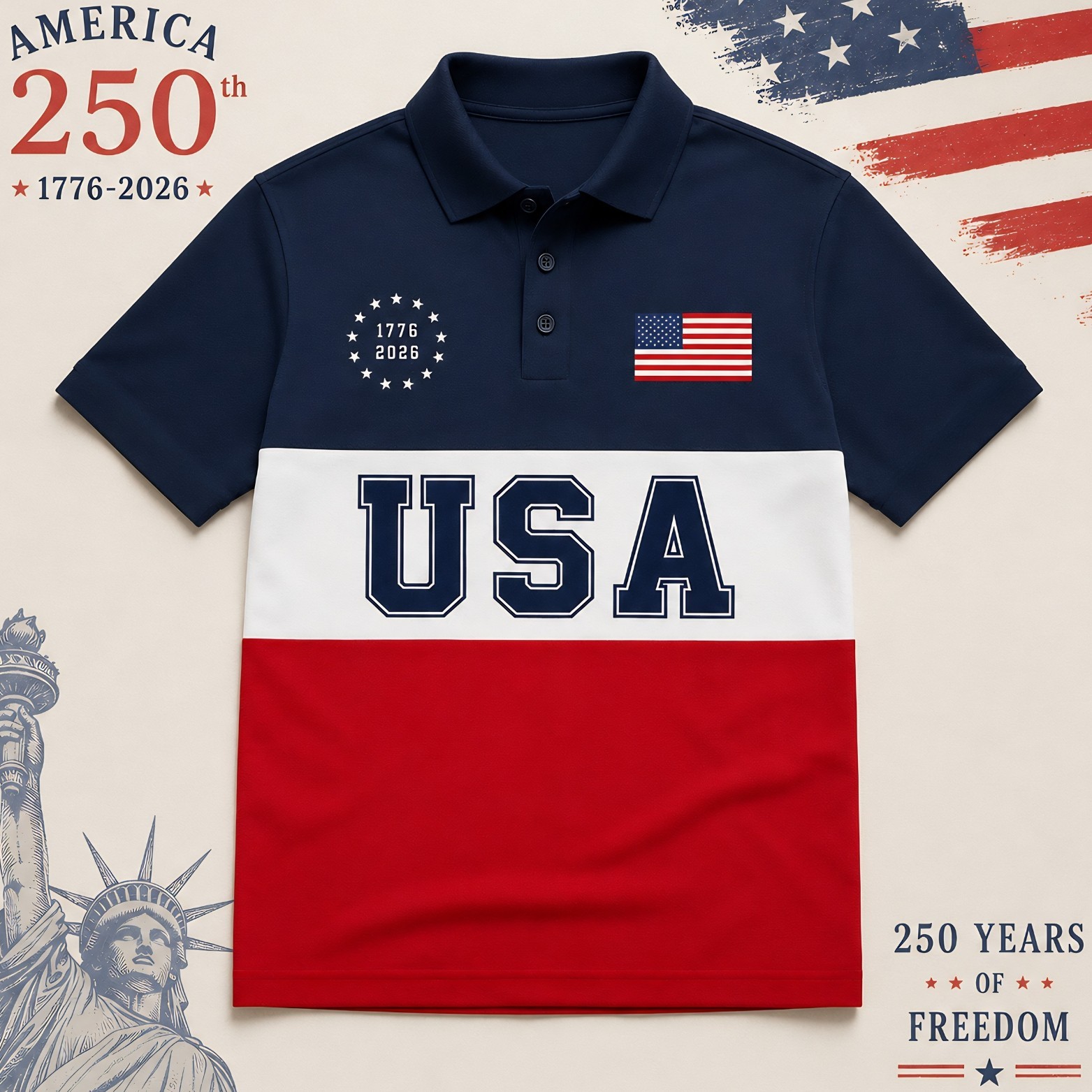 250th Anniversary Star Patriotic Polo United States Of America 1776-2026 (S-5XL)