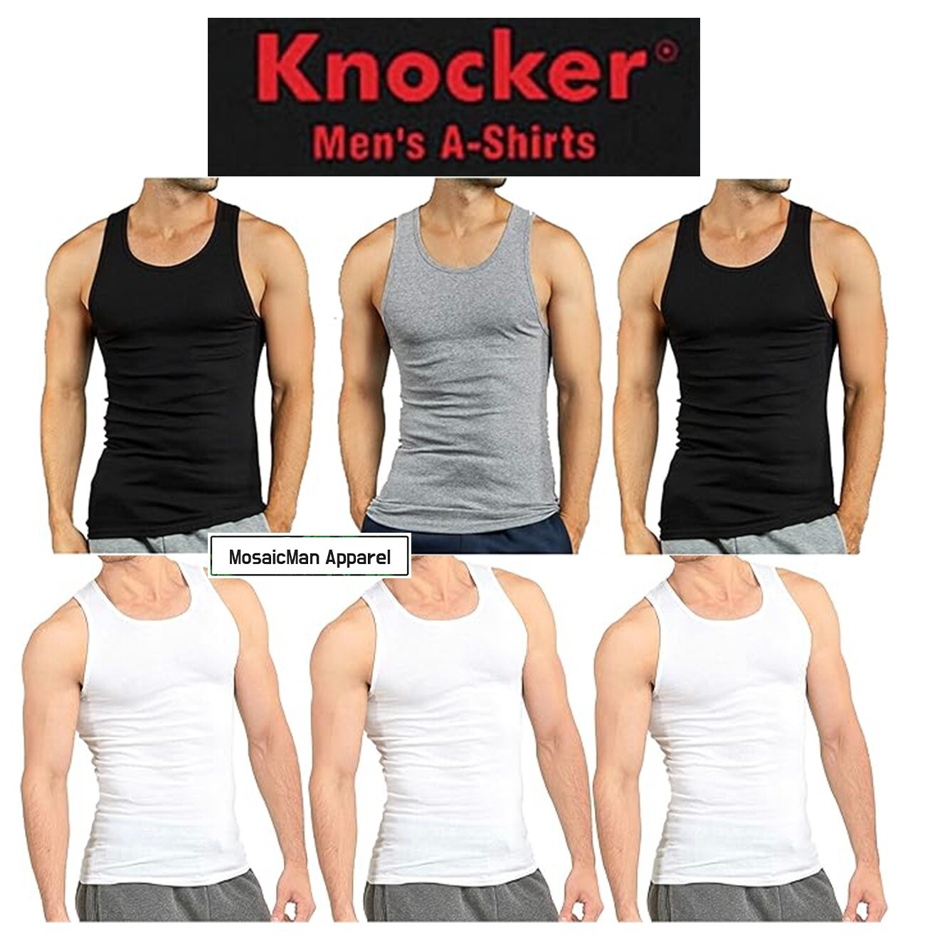 3 pieces Knocker Men’s Wife Beater Ribbed Undershirt A-Shirts Tank Top S-3XL