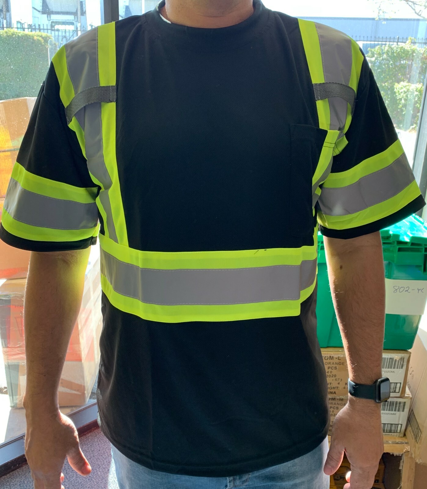 Short Sleeve Black High Visibility Safety Shirt Choose size