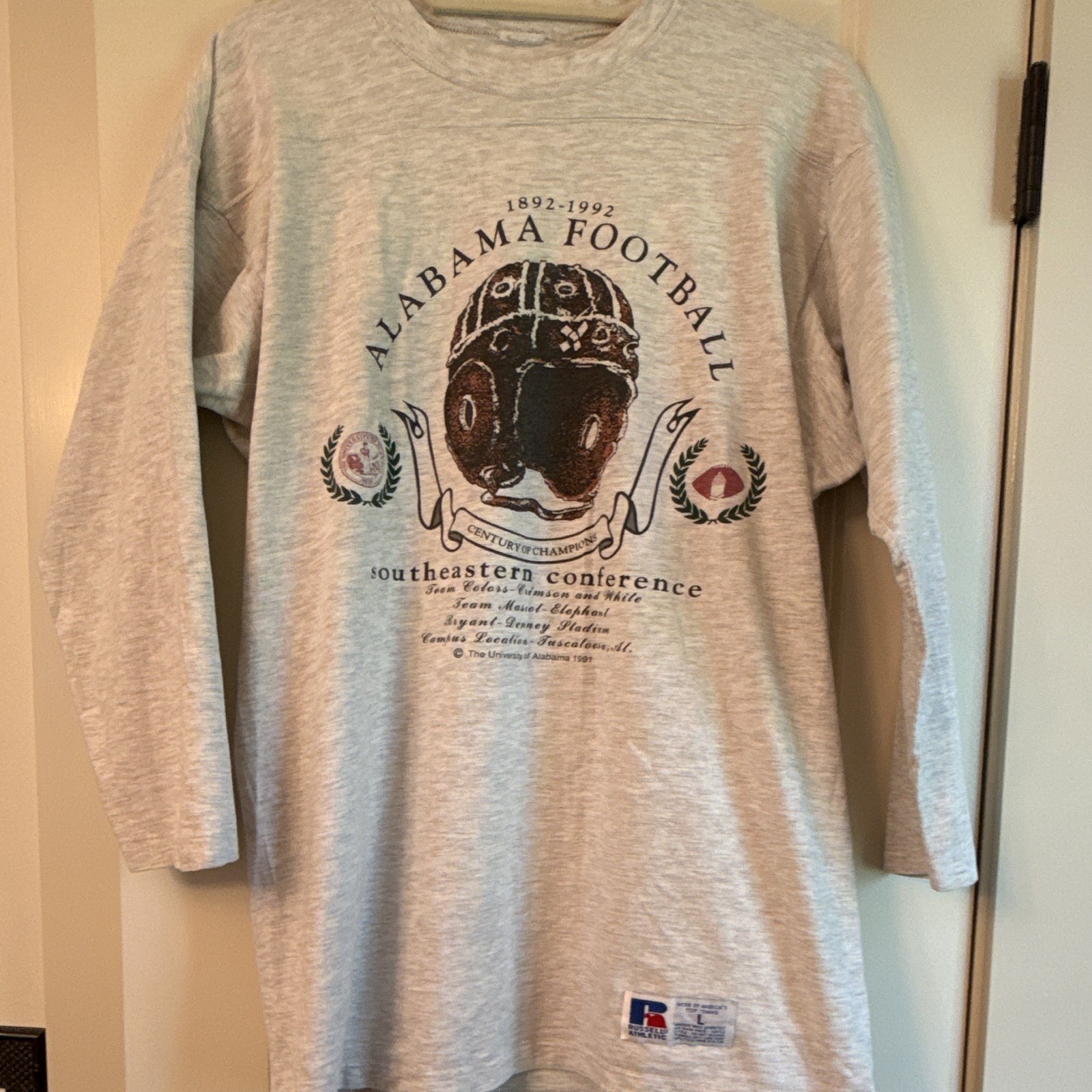 Vintage Russell Athletic Alabama Football SEC Graphic Long Sleeve Tee Gray L