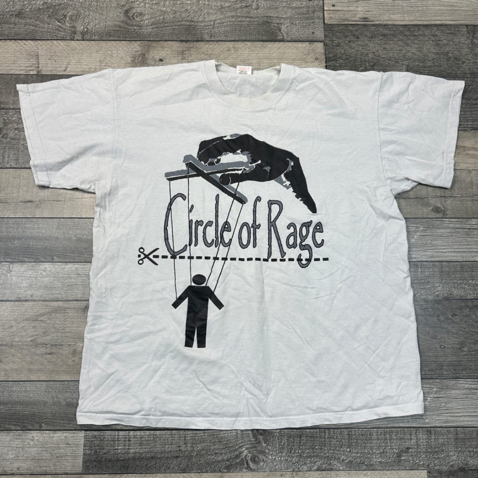 Circle of Rage T-Shirt Graphic Print Crew Neck Short Sleeve White Mens XL