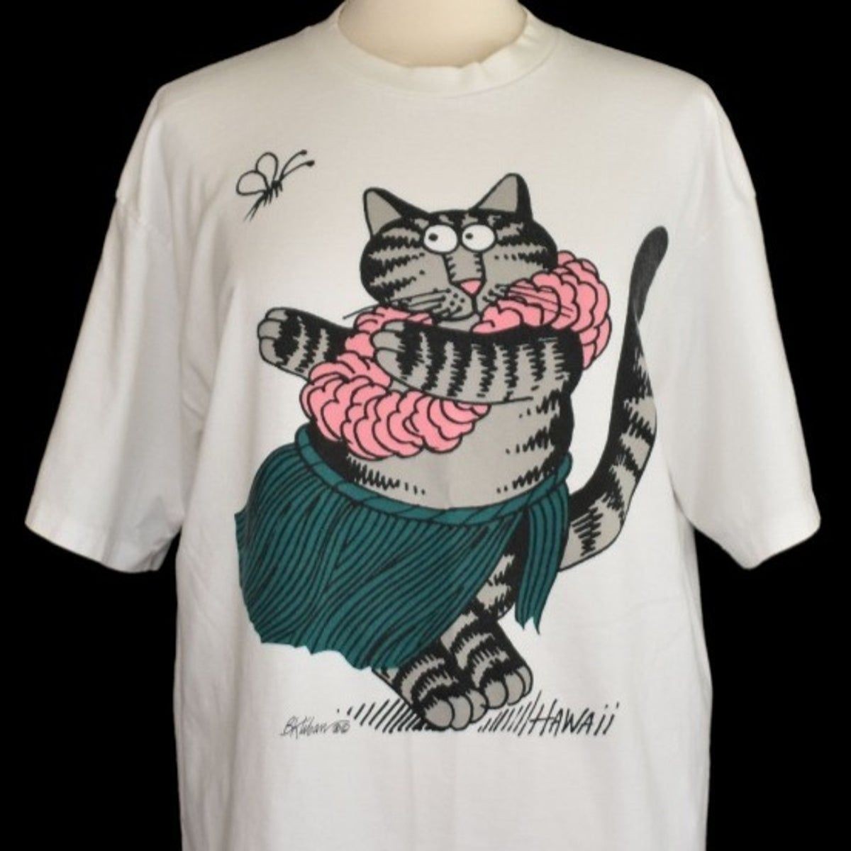 Vintage 90s B Kliban Cat Hawaii cartoon movie short sleeve white shirt VK10404