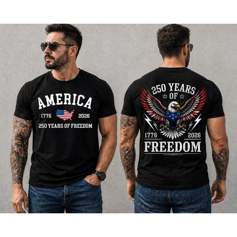 America 250th Anniversary 2 Sides Shirt Bald Eagle Patriotic USA 1776-2026 Tee
