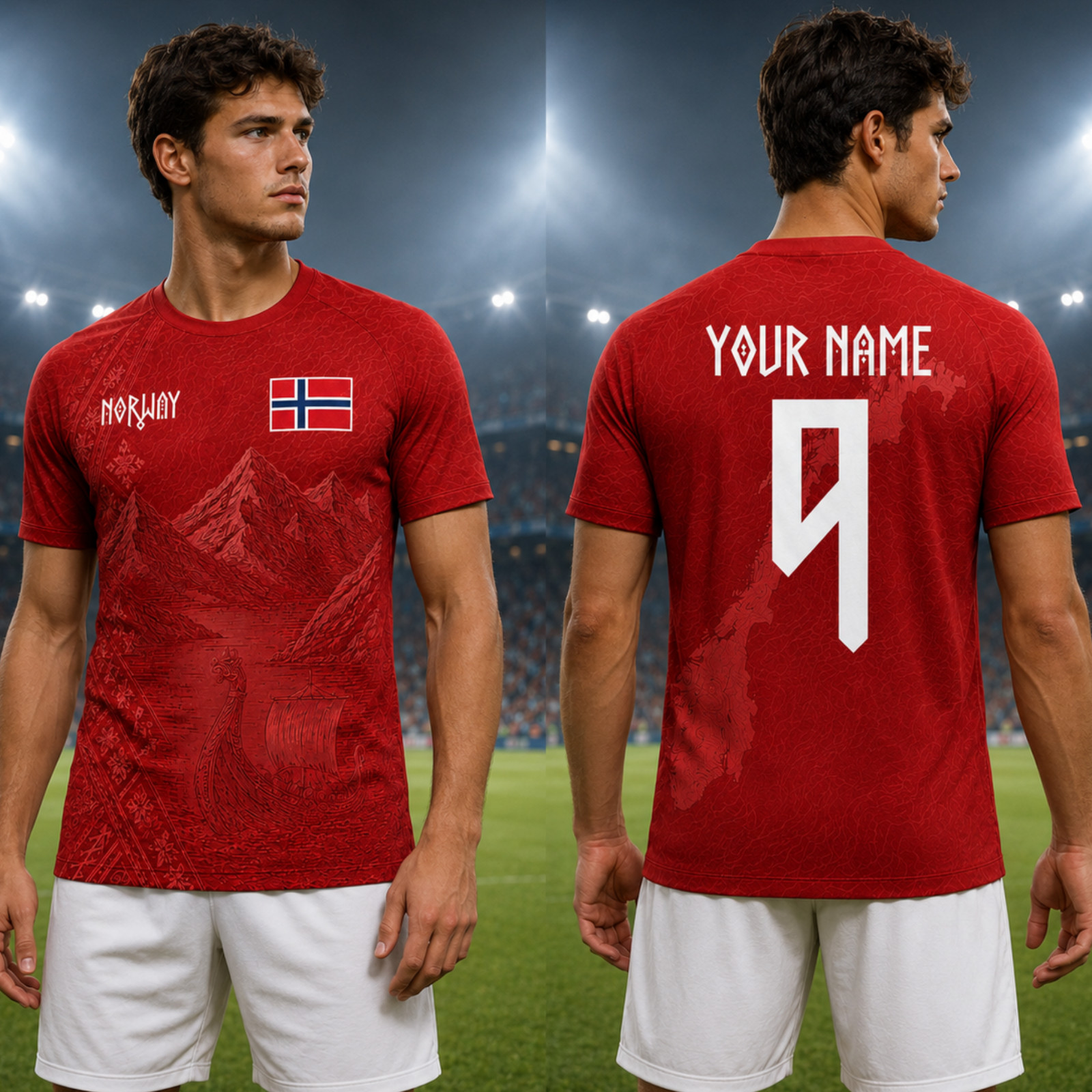 Red Norway Viking Soccer Jersey Custom Name Number Norwegian Shirt (S-5XL)