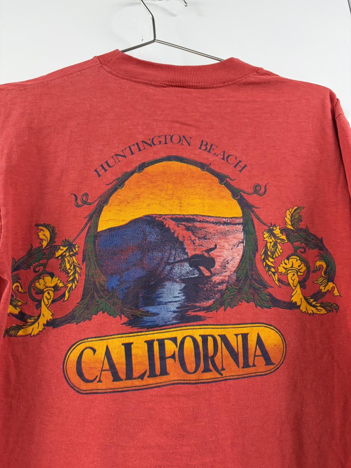 Vintage 70s Huntington Beach California TShirt Surf Tshirt USA SZ m long sleeve