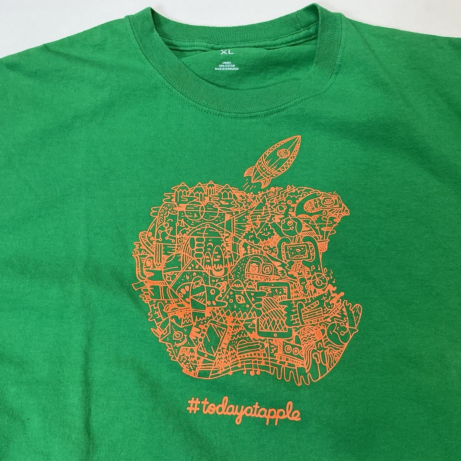 Today at APPLE Computer Tee SHIRT Green Crew Neck Cotton T Rocket Unisex XL