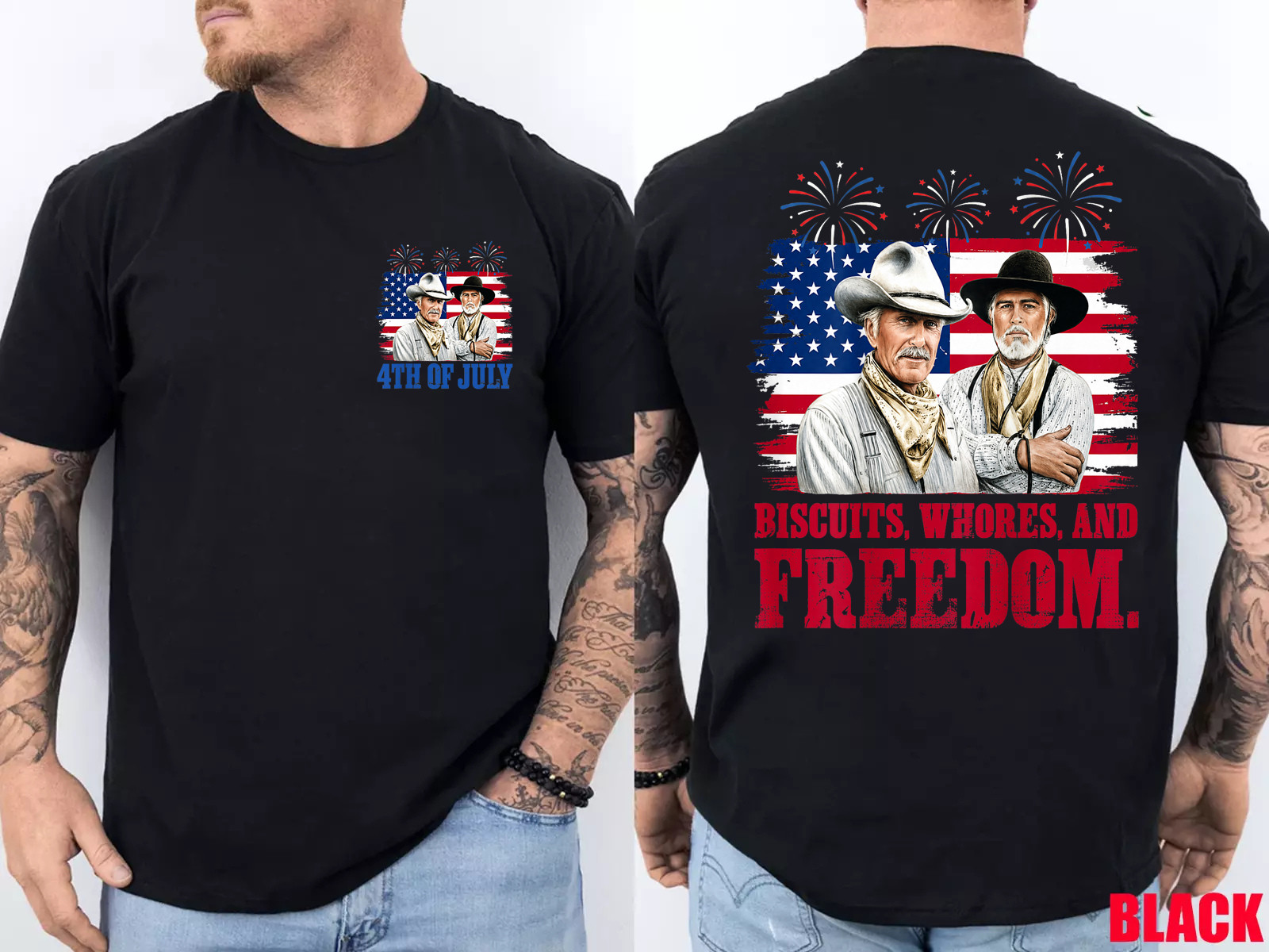 Western Cowboy Biscuits Freedom Fourth of July 2 Side T-Shirt