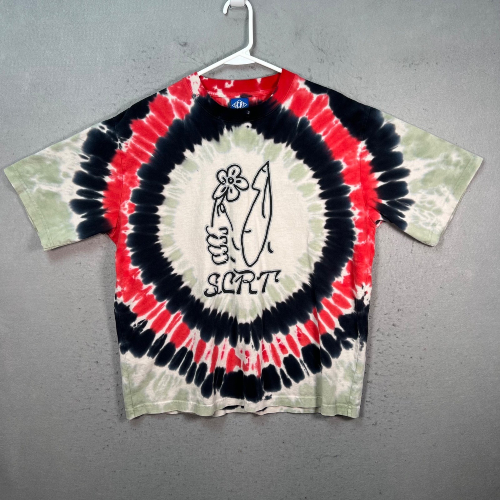 SCRT Mens Size Large Flower Tie-Dye Graphic T-Shirt Short Sleeve