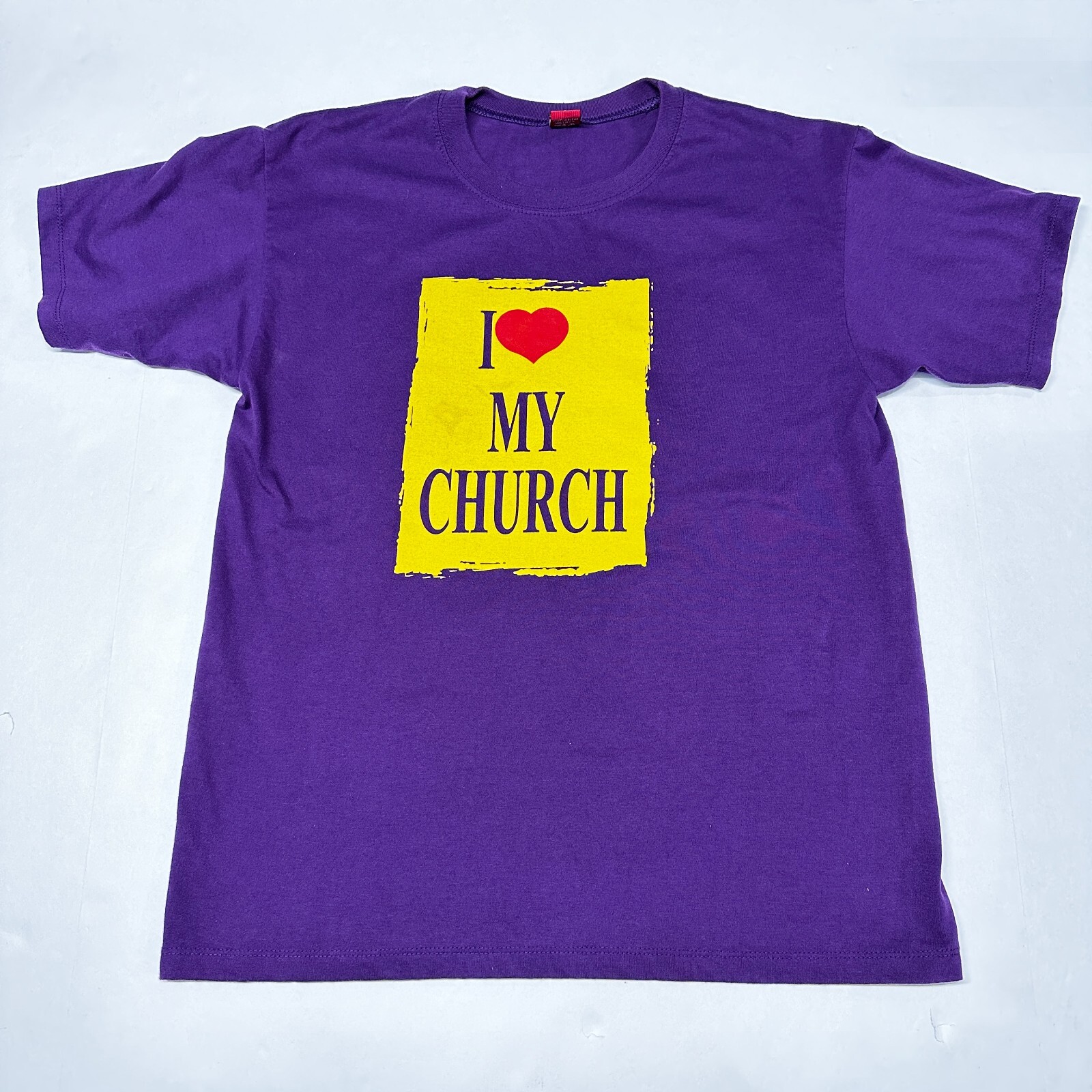 VTG YALEX GOLD I LOVE MY CHURCH Religious Jesus Size Large Tshirt