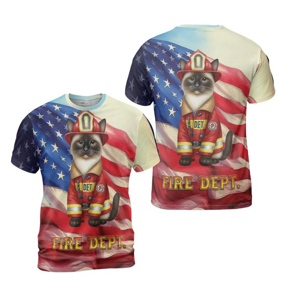 Firefighter Siamese Hero Rescue Fire Dept Fireman USA Flag All Over Print 3D Shi